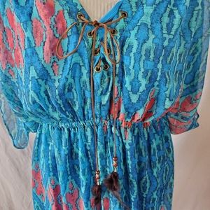 Nicole Miller Dress Size 20W Turquoise Flowy outer - tank dress attached Summer